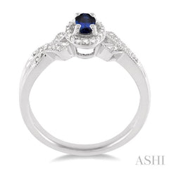 5x3 MM Oval Cut Sapphire and 1/50 Ctw Round Cut Diamond Ring in Sterling Silver