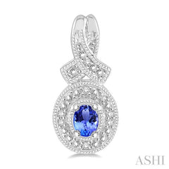 4x3 MM Oval Cut Tanzanite and 1/20 Ctw Round Cut Diamond Earrings in Sterling Silver