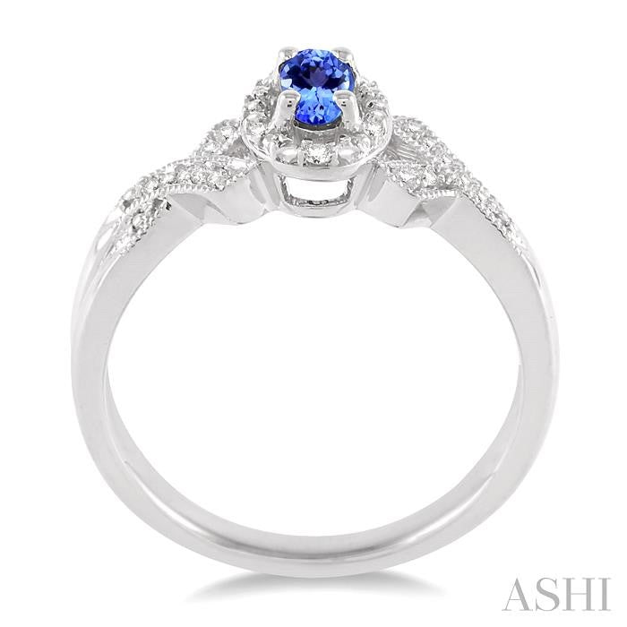 5x3 MM Oval Cut Tanzanite and 1/50 Ctw Round Cut Diamond Ring in Sterling Silver