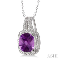 10x10 MM Cushion Shape Amethyst and 1/20 Ctw Round Cut Diamond Pendant in Sterling Silver with Chain