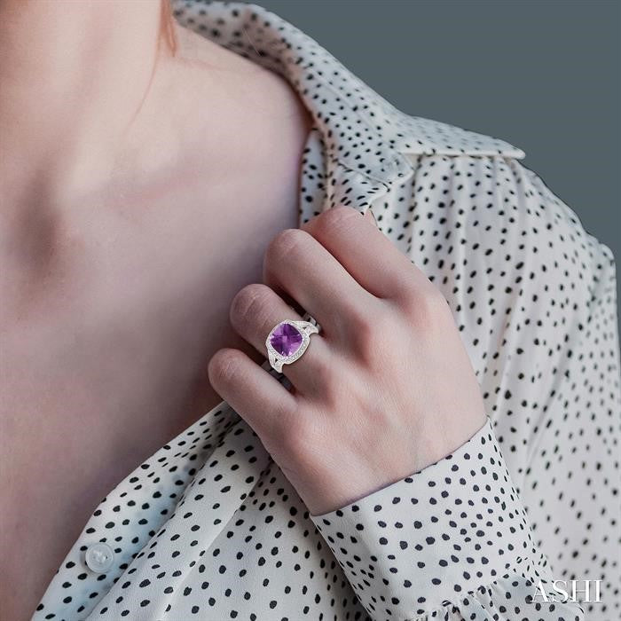 10x10 MM Cushion Shape Amethyst and 1/20 Ctw Round Cut Diamond Ring in Sterling Silver