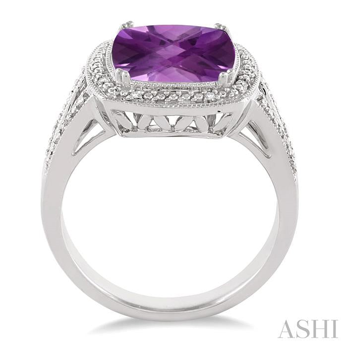 10x10 MM Cushion Shape Amethyst and 1/20 Ctw Round Cut Diamond Ring in Sterling Silver