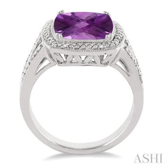 10x10 MM Cushion Shape Amethyst and 1/20 Ctw Round Cut Diamond Ring in Sterling Silver