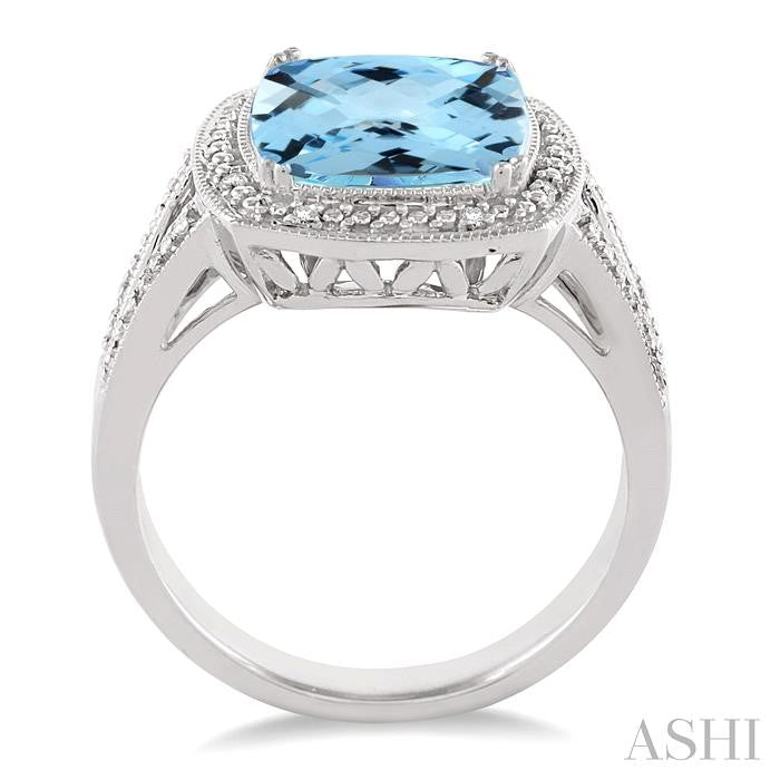 10x10 MM Cushion Shape Blue Topaz and 1/20 Ctw Round Cut Diamond Ring in Sterling Silver