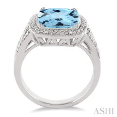 10x10 MM Cushion Shape Blue Topaz and 1/20 Ctw Round Cut Diamond Ring in Sterling Silver
