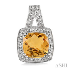 8x8 MM Cushion Shape Citrine and 1/20 Ctw Round Cut Diamond Earrings in Sterling Silver