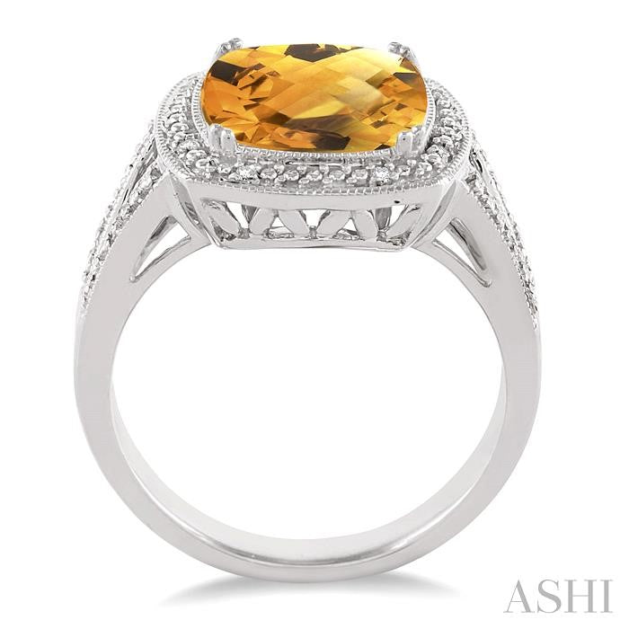 10x10 MM Cushion Shape Citrine and 1/20 Ctw Round Cut Diamond Ring in Sterling Silver