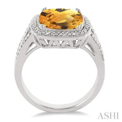 10x10 MM Cushion Shape Citrine and 1/20 Ctw Round Cut Diamond Ring in Sterling Silver