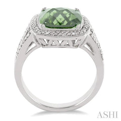 10x10 MM Cushion Shape Green Amethyst and 1/20 Ctw Round Cut Diamond Ring in Sterling Silver