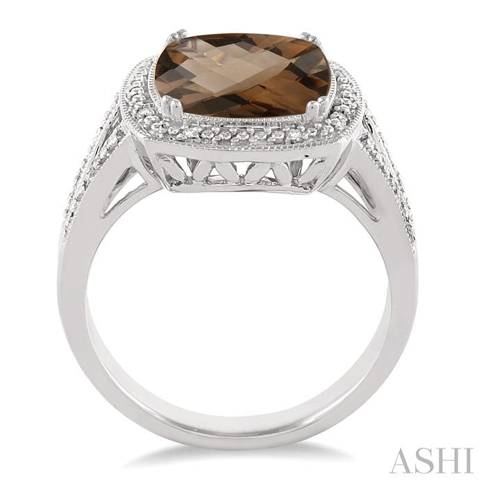 10x10 MM Cushion Shape Smoky Quartz and 1/20 Ctw Round Cut Diamond Ring in Sterling Silver