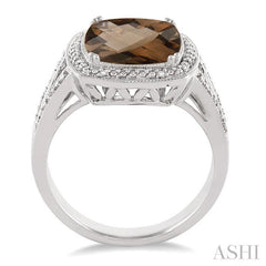 10x10 MM Cushion Shape Smoky Quartz and 1/20 Ctw Round Cut Diamond Ring in Sterling Silver