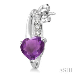 7x7 MM Heart Shape Amethyst and 1/20 Ctw Round Cut Diamond Earrings in Sterling Silver