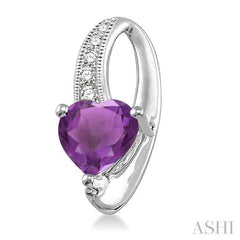 7x7 MM Heart Shape Amethyst and 1/20 Ctw Round Cut Diamond Earrings in Sterling Silver