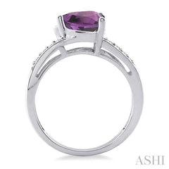 8x8 MM Heart Shape Amethyst and 1/20 Ctw Round Cut Diamond Ring in Sterling Silver