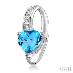7x7 MM Heart Shape Blue Topaz and 1/20 Ctw Round Cut Diamond Earrings in Sterling Silver