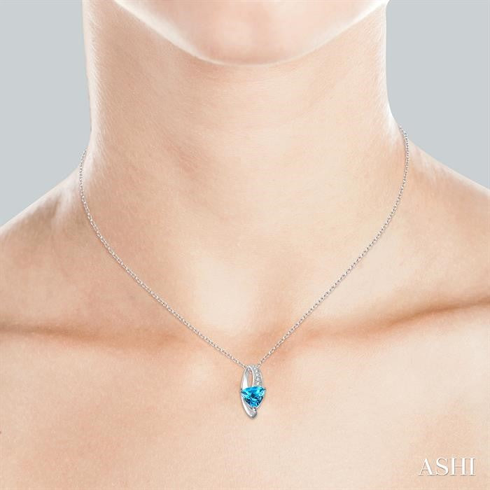 8x8 MM Heart Shape Blue Topaz and 1/20 Ctw Round Cut Diamond Pendant in Sterling Silver with Chain