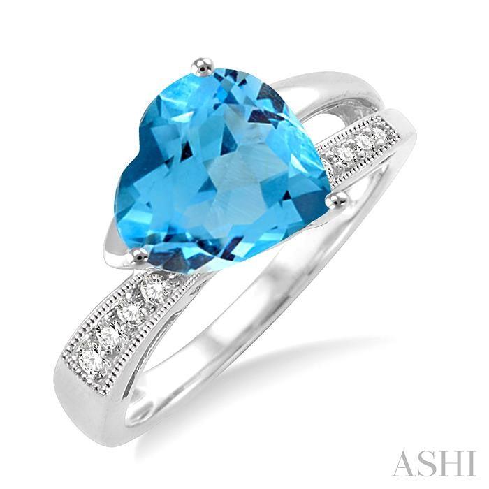 8x8 MM Heart Shape Blue Topaz and 1/20 Ctw Round Cut Diamond Ring in Sterling Silver
