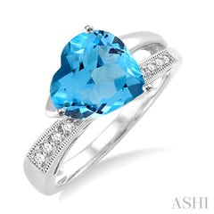 8x8 MM Heart Shape Blue Topaz and 1/20 Ctw Round Cut Diamond Ring in Sterling Silver