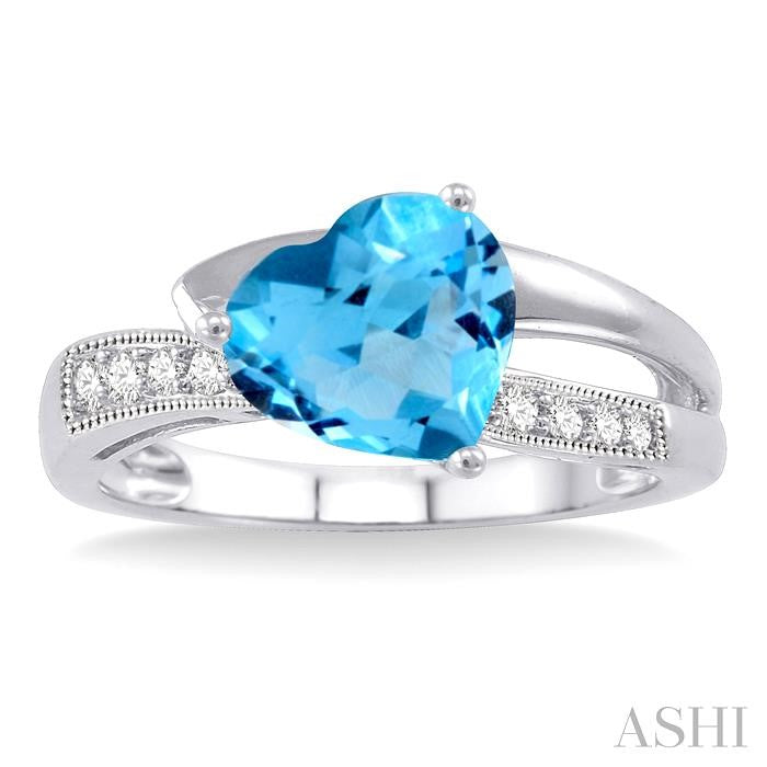 8x8 MM Heart Shape Blue Topaz and 1/20 Ctw Round Cut Diamond Ring in Sterling Silver
