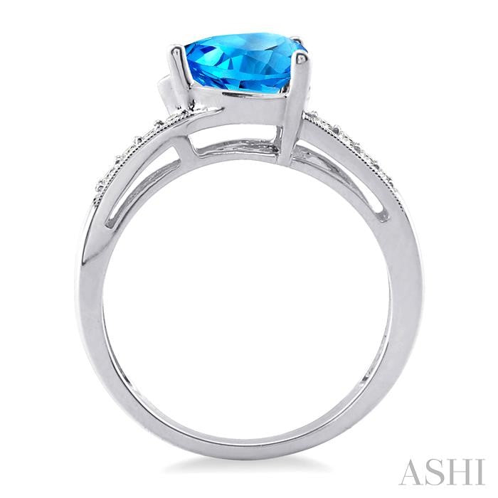 8x8 MM Heart Shape Blue Topaz and 1/20 Ctw Round Cut Diamond Ring in Sterling Silver