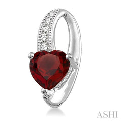 7x7 MM Heart Shape Garnet and 1/20 Ctw Round Cut Diamond Earrings in Sterling Silver