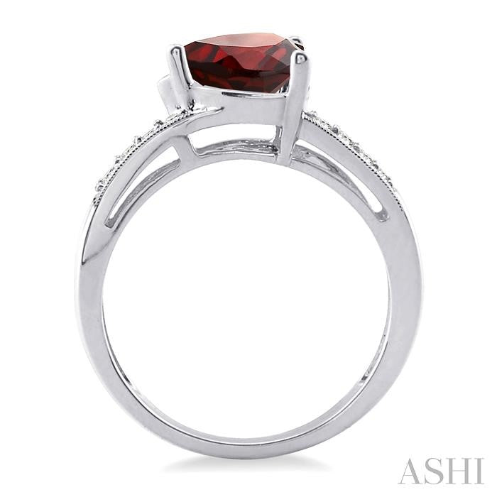 8x8 MM Heart Shape Garnet and 1/20 Ctw Round Cut Diamond Ring in Sterling Silver