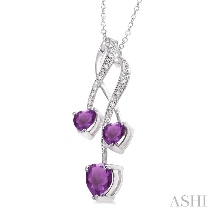 5&7 MM Heart Shape Amethyst and 1/50 Ctw Round Cut Diamond Pendant in Sterling Silver with Chain
