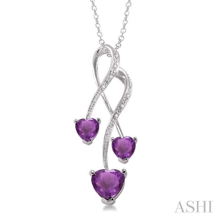 5&7 MM Heart Shape Amethyst and 1/50 Ctw Round Cut Diamond Pendant in Sterling Silver with Chain