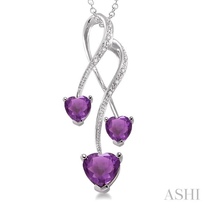 5&7 MM Heart Shape Amethyst and 1/50 Ctw Round Cut Diamond Pendant in Sterling Silver with Chain
