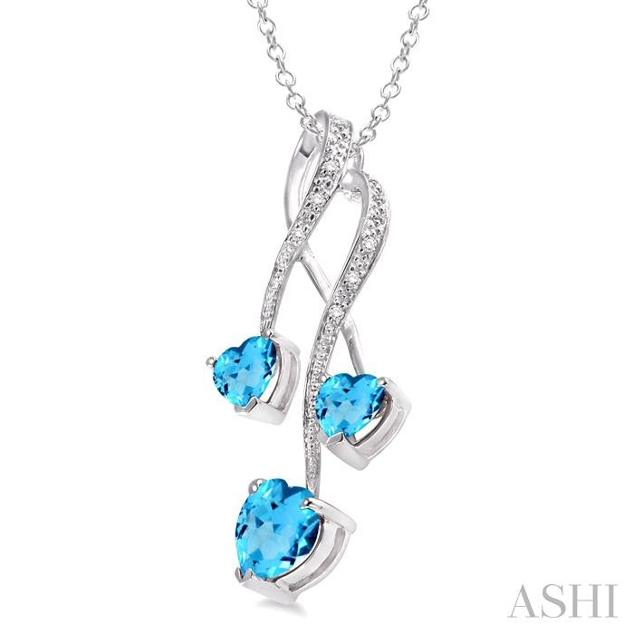 5&7 MM Heart Shape Blue Topaz and 1/50 Ctw Round Cut Diamond Pendant in Sterling Silver with Chain