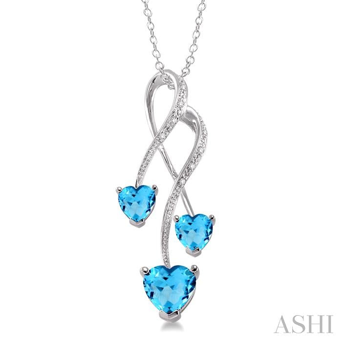 5&7 MM Heart Shape Blue Topaz and 1/50 Ctw Round Cut Diamond Pendant in Sterling Silver with Chain
