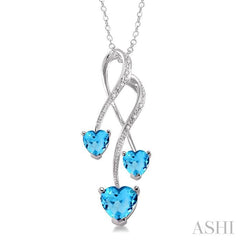 5&7 MM Heart Shape Blue Topaz and 1/50 Ctw Round Cut Diamond Pendant in Sterling Silver with Chain