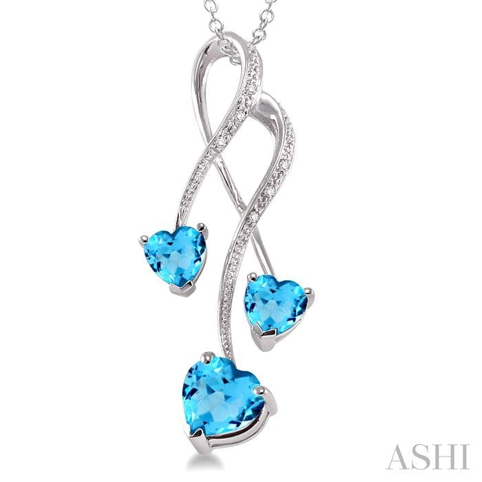 5&7 MM Heart Shape Blue Topaz and 1/50 Ctw Round Cut Diamond Pendant in Sterling Silver with Chain
