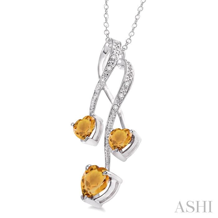 5&7 MM Heart Shape Citrine and 1/50 Ctw Round Cut Diamond Pendant in Sterling Silver with Chain