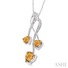 5&7 MM Heart Shape Citrine and 1/50 Ctw Round Cut Diamond Pendant in Sterling Silver with Chain