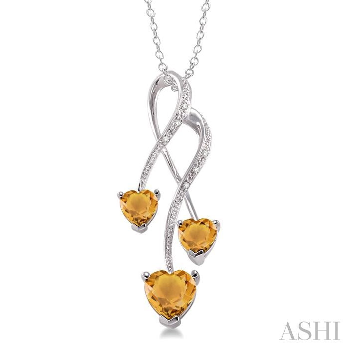 5&7 MM Heart Shape Citrine and 1/50 Ctw Round Cut Diamond Pendant in Sterling Silver with Chain
