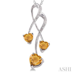5&7 MM Heart Shape Citrine and 1/50 Ctw Round Cut Diamond Pendant in Sterling Silver with Chain