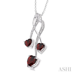 5&7 MM Heart Shape Garnet and 1/50 Ctw Round Cut Diamond Pendant in Sterling Silver with Chain