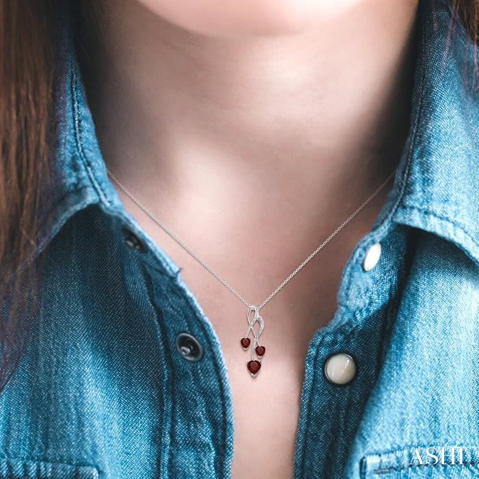 5&7 MM Heart Shape Garnet and 1/50 Ctw Round Cut Diamond Pendant in Sterling Silver with Chain