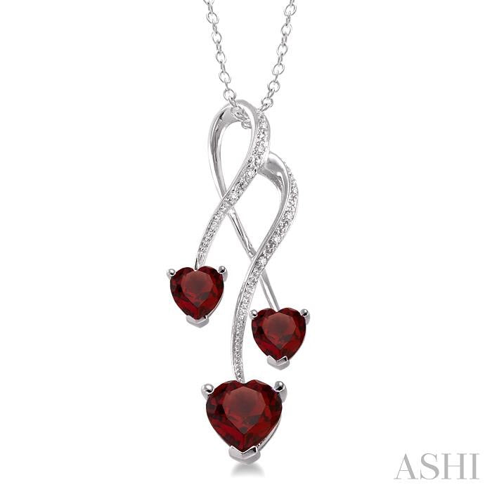 5&7 MM Heart Shape Garnet and 1/50 Ctw Round Cut Diamond Pendant in Sterling Silver with Chain