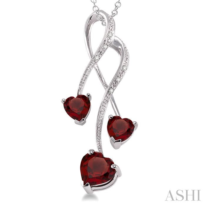 5&7 MM Heart Shape Garnet and 1/50 Ctw Round Cut Diamond Pendant in Sterling Silver with Chain
