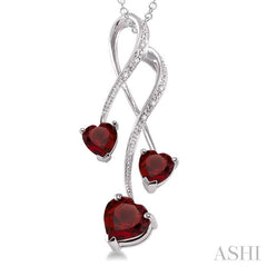 5&7 MM Heart Shape Garnet and 1/50 Ctw Round Cut Diamond Pendant in Sterling Silver with Chain