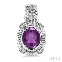 8x6 MM Oval Cut Amethyst and 1/20 Ctw Round Cut Diamond Earrings in Sterling Silver