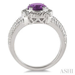 9x7 MM Oval Cut Amethyst and 1/50 Ctw Round Cut Diamond Ring in Sterling Silver