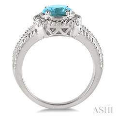 9x7 MM Oval Cut Blue Topaz and 1/50 Ctw Round Cut Diamond Ring in Sterling Silver