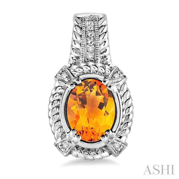 8x6 MM Oval Cut Citrine and 1/20 Ctw Round Cut Diamond Earrings in Sterling Silver