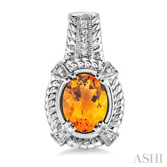 8x6 MM Oval Cut Citrine and 1/20 Ctw Round Cut Diamond Earrings in Sterling Silver