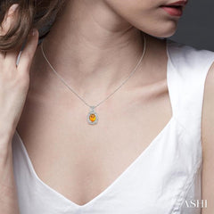 9x7 MM Oval Cut Citrine and 1/50 Ctw Round Cut Diamond Pendant in Sterling Silver with Chain