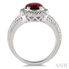 9x7 MM Oval Cut Garnet and 1/50 Ctw Round Cut Diamond Ring in Sterling Silver