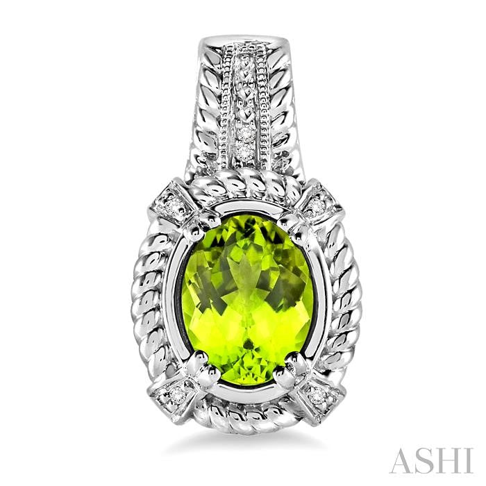 8x6 MM Oval Cut Peridot and 1/20 Ctw Round Cut Diamond Earrings in Sterling Silver